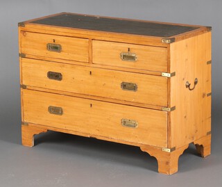 A pine military style chest of 2 short and 3 long drawers raised on bracket feet 75cm h x 105cm w x 45cm d