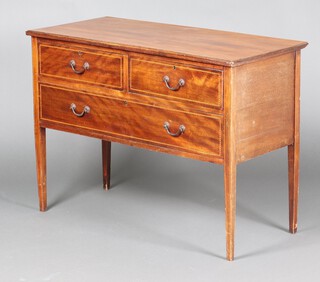 An Edwardian inlaid mahogany crossbanded chest fitted 2 short and 1 long drawer raised on square tapered supports 78cm h x 105cm w x cm d