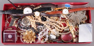 A Caithness stud, a quantity of vintage costume jewellery and wristwatches