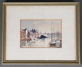 Duncan Bruce, watercolour signed, "Weymouth Harbour" 9.5cm x 13.5cm 