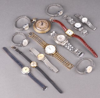 A brass cased pocket watch and a small quantity of wristwatches