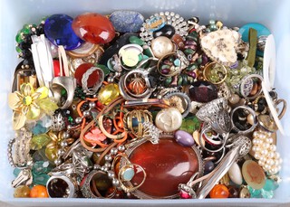 A quantity of various clip on earrings, rings and various costume jewellery