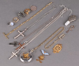 A Masonic pocket watch and a quantity of Masonic and other costume jewellery including crosses and ankhs.