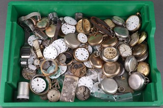 A quantity of various silver plated, gun metal and other pocket watches, movements and wristwatches