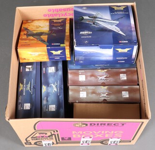 A collection of Corgi Aviation Archive models to include Boeing B-17G, Avro York, Lockheed 382 Hercules C1, EE Lightning F2, Hawker Hurricane MK1, Douglas EC-47P Skytrain, DH Mosquito NF MK2, Short S.25 Sunderland V, Avro Lancaster, Lockheed Constellation TWA, a DH Comet IV and an Avro Vulcan B2, together with an unbranded Memphis Belle B-17F 