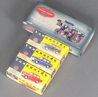 A boxed Corgi Vintage Glorious Steam Fowler B6 together with 3 Vanguard vehicles 