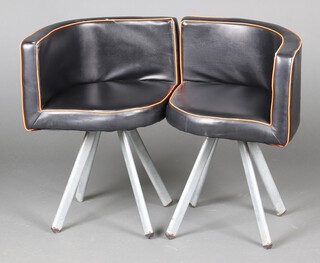 A pair of stylish chrome and black rexine chairs 69cm h x 60cm w x 39cm d 