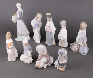 9 Lladro figures including the Three Kings
