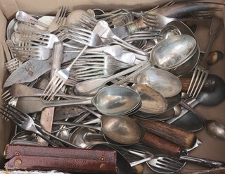 A quantity of silver plated cutlery including a stag horn carving set
