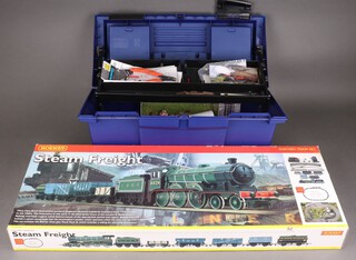 A boxed Hornby electric steam freight set comprising LNER 4-6-0 B1 24/3 locomotive, assorted wagons and tracks etc, together with an electric train set tool box full of spares and accessories 