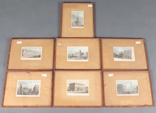 Seven framed Georgian book plates of London buildings and people 