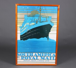 A 1930's Royal Mail Lines promotional poster advertising The South America by Royal Mail route depicting a large liner at sea 