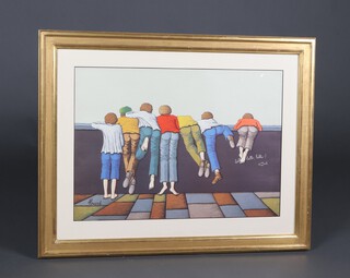 Pinard, lithograph of boys looking over a wall 49cm x 68cm, contained in a gilt glazed frame 