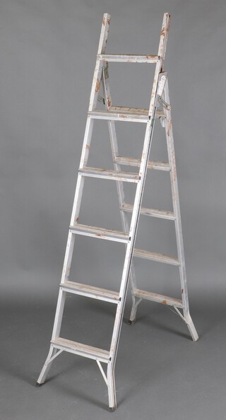 A aluminium six rung folding ladder together with a 24 rung extending ditto