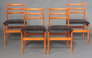 A mid-century set of 4 teak ladder back dining chairs 75cm h x 42cm w x 37cm d (water and contact marks in places)