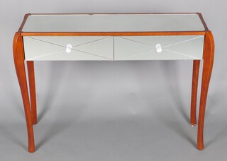 A Laura Ashley mirrored glass and beech framed side table fitted 2 drawers, raised on cabriole supports 76cm h x 101cm w x 31cm d 