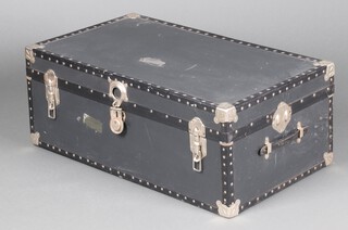 A black fibre cabin trunk 35cm h x 90cm w x 50cm d 