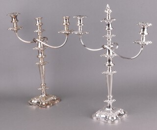 A pair of Rococo style silver plated 3 light candelabrum 50cm h x 40cm 