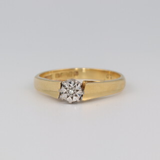 An 18ct yellow gold illusion set diamond ring, the diamond approx. 0.01ct, size L, 3 grams 