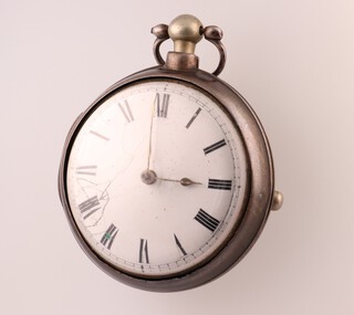 A George III silver pair cased key wind pocket watch, the movement inscribed Mathew Welchpool 221, rubbed marks but possibly 1808, contained in a 50mm case 