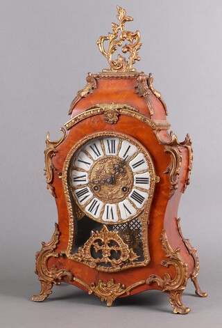 Franz Hermle and Sons, Germany,  a Louis XV style striking on bell bracket clock with gilt metal and porcelain dial, Roman numerals, contained in a shaped walnut case with gilt metal mounts, complete with pendulum and key 58cm h x 33cm w x 15cm d 