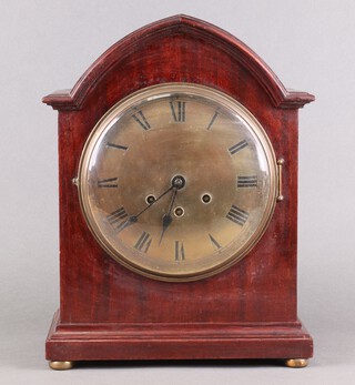 Gustav Becker, an Edwardian 8 day striking on 5 gongs bracket clock with 21cm silvered dial, Roman numerals, the back plate numbered 2419882, complete with pendulum and key, contained in a mahogany arch shaped case 39cm h x 29cm w x 16cm d 