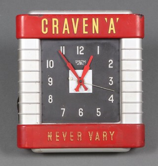 A Smiths sectric electric, "Craven A" promotional wall clock with silvered dial, Arabic numerals 35cm h x 33cm w