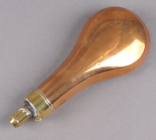 J W Hawksley, a 19th Century copper and brass powder flask 20cm  