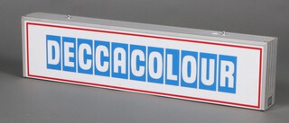 A 1970's double signed perspex sign for "DECCACOLOUR" 23cm h x 96cm w x 10cm d 