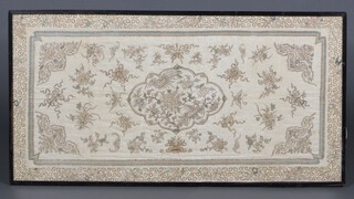 A 19th Century pink bullion embroidered floral patterned panel 48cm h x 96cm w, with central medallion decorated butterflies and flowers 