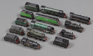 A collection of unboxed Hornby OO gauge tenders and locomotives to include 9 locos and 6 coal tenders, together with an empty box for the R2160 Anglia Railways Bo-Bo Electric Class loco 