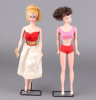 An early Barbie doll (possibly a No 4) wearing a Silken Flame outfit (complete, dates 1960-1964) together with an early Midge doll (No 6) in the original two piece outfit, pink and red colour way (1963-1967)