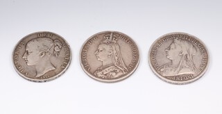 Three Victorian crowns dating 1844, 1890 and 1893