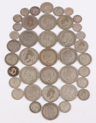 A collection of pre-1947 down to 1900 silver coinage to include half crowns, florins, shillings, sixpences and three pences, 274 grams 