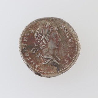 A Roman Empire Emperor Caracalla silver denarius dating to AD 201, obv. bust of Caracalla ANTONINVS AVGVSTVS rev. busts of facing Severus and Caracalla AETERNIT IMPERI, RCV 6536   