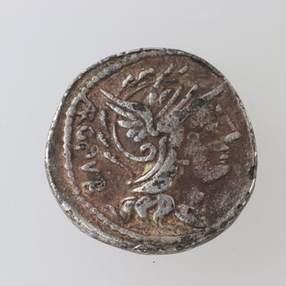 A Roman Republic L. Sentius C.f silver Denarius 101 B.C., obv Helmeted head of Roma rev. Jupiter in quadriga RCV203, RRC 325/1. CRR 600, 600a. RSC Sentia 1, 1