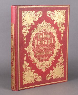 Dore Gustave, Les Contes de Perrault Edition Hetzel Paris 1862, bound in red Morocco and gilt, tissue guarded plates throughout (all foxed), missing binding to headband, folio