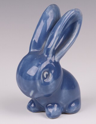 A Bourne Denby blue glazed figure of a seated rabbit 