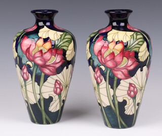 Emma Bossons for Moorcroft, a pair India vases, the bases impressed Moorcroft Stoke on Trent England 2015 and painted marks, 23cm 
