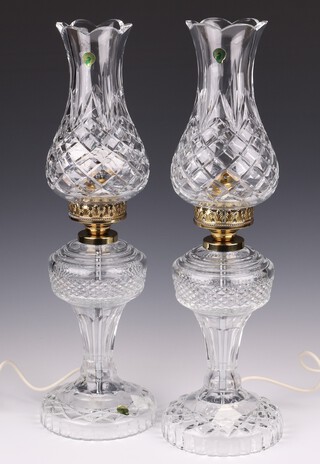 An impressive pair of Waterford Crystal table lamps in the form of oil lamps 57cm 
