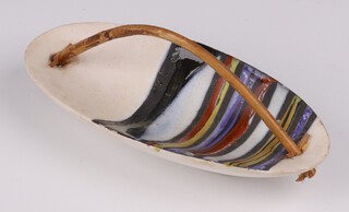 **Roger Capron (1922-2006), Vallouris France, a boat shaped dish with wooden handle 18cm x 8cm ** Please Note - Artists Resale Rights may be payable on this lot 