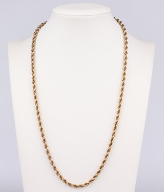 A yellow gold, testing as 9ct, rope twist necklace, 50cm, 7.34 grams 