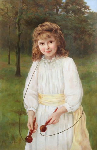 William E. Evans (British, d.1909), "The Skipping Rope", oil on canvas, signed, 74cm x 48cm, within a gilt composition frame. Provenance: Sotheby's 1st October 1986, lot no. 366.	