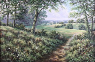 Terrence Grundy (British, b.1956), "A Country Path", oil on canvas, signed, 39cm x 59cm, within a painted composition frame.