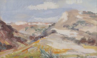 **Pericles Byzantios (Greek, 1893-1972), Mountainous Landscape, watercolour with gouache, signed and dated 1968, 23cm x 37cm, within a stained wood frame, **Please Note - Artists Resale Rights may be payable on this lot