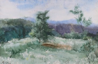 Gyula Sajo (Hungarian, 1918-1989), Mecsek Mountains near Pecs, Hungary, watercolour, signed and dated 1956, 28cm x 43cm, within a gilt frame.