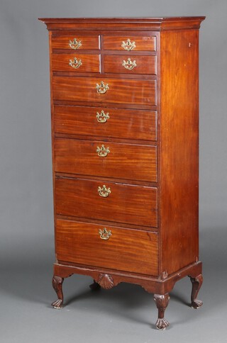 A 19th Century mahogany pedestal chest of 4 short drawers and 5 long drawers with replacement brass drop handles, raised on a later associated base 171cm h x 80cm w x 50cm d 