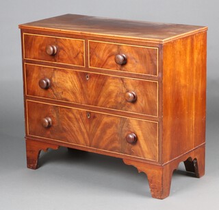 A 19th Century rectangular bleached mahogany chest of 2 short and 2 long drawers with turned handles, raised on bracket feet 82cm h x 93cm w  x 45cm d