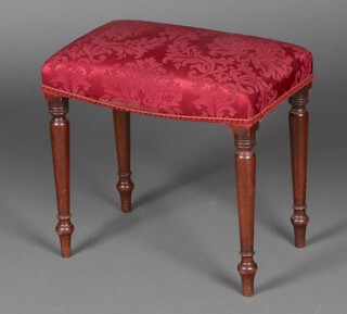 A 19th Century rectangular mahogany stool, the seat upholstered in red material, raised on turned supports 44cm h x 46cm w x 29cm d 