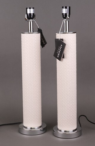 A pair of Safavieh chrome and woven white leather table lamps 49cm 